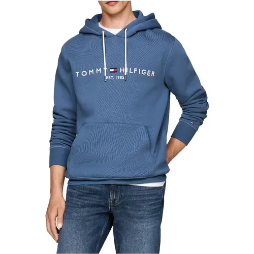 Klares Blaues Logo Hoody Pullover , Herren, Größe: M - Tommy Hilfiger - Modalova