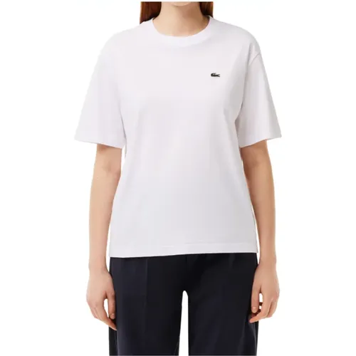 Weiches Jersey T-Shirt mit geripptem Kragen,Weißes Logo Front T-Shirt - Lacoste - Modalova