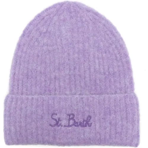 Lilac Knit Hat with Logo Embroidery , female, Sizes: ONE SIZE - MC2 Saint Barth - Modalova