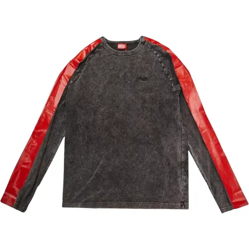 Long Sleeve T-Shirt in Red Denim , male, Sizes: XL - Diesel - Modalova