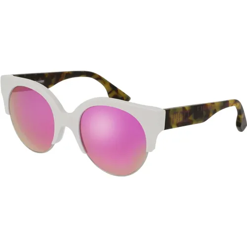 Gestell weiß/havana, Linse rosa Spiegel,Schwarze Sonnenbrille mit weißem Detail - alexander mcqueen - Modalova