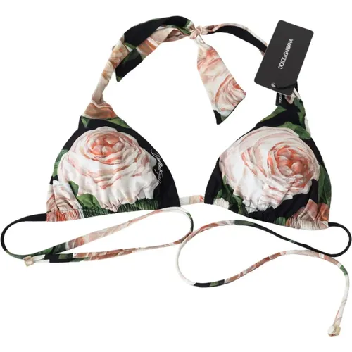 Bikini-Top mit floralem Druck und Logo-Verschluss - Dolce & Gabbana - Modalova