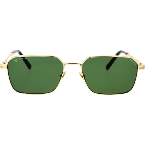 Sonnenbrille im geometrischen Stil mit grünen Gläsern , unisex, Größe: 56 MM - Police - Modalova