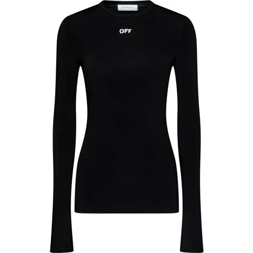 Ribbed Sweater with Off Logo , female, Sizes: 2XS, S, XS, M - Off White - Modalova
