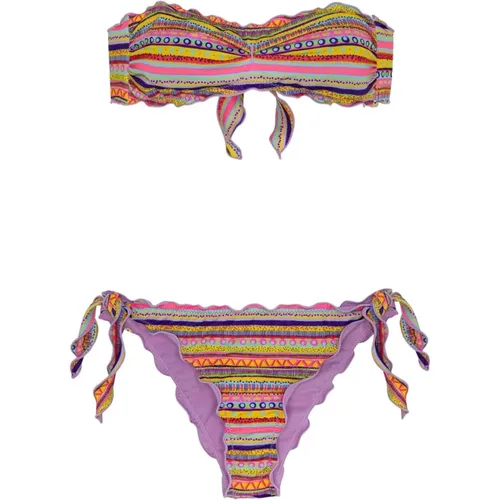 Gerüschtes Bandeau-Bikini mit Verstellbaren Knoten - Me-Fui - Modalova