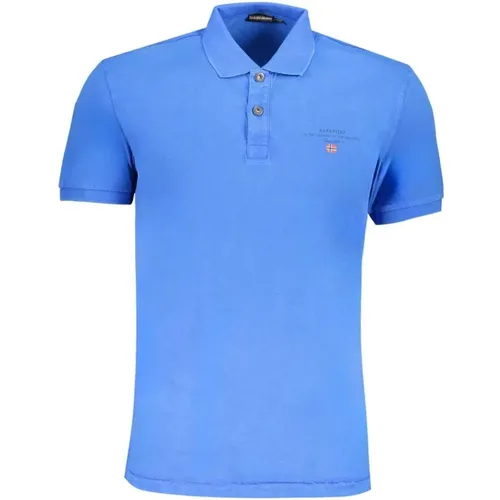 Blaues Polo-Shirt mit Besticktem Logo , Herren, Größe: 2XL - Napapijri - Modalova
