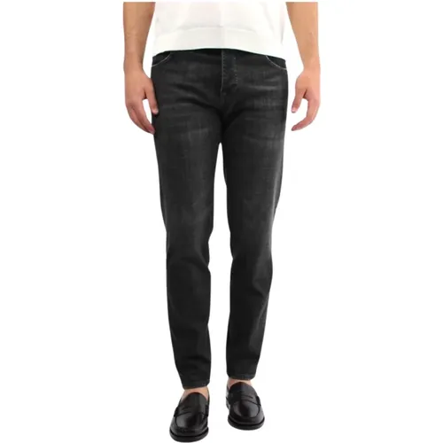 Schwarze Slim Fit Jeans mit Knopfleiste , Herren, Größe: W32 - Michael Coal - Modalova