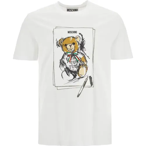 Teddy Bear Print Crew Neck T-shirt , male, Sizes: L, S, XL, M, 2XL - Moschino - Modalova