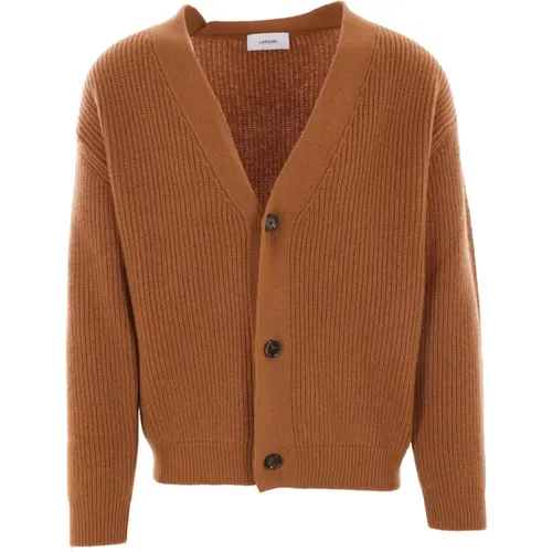 Brauner Woll-Kaschmir-Rippstrick-Cardigan - Lardini - Modalova