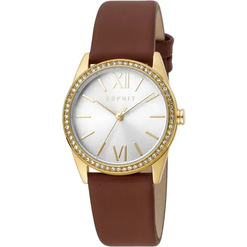 Elegant Clara Leather Watch with Crystals - Esprit - Modalova