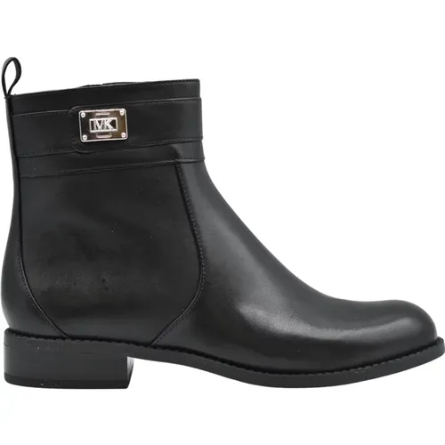 Schwarze Flache Lederstiefel , Damen, Größe: 37 EU - Michael Kors - Modalova