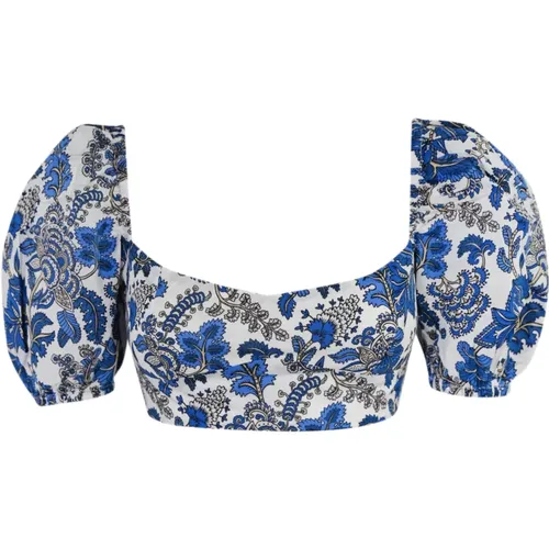 Blaues Crop Top mit Puffärmeln , Damen, Größe: XS - MC2 Saint Barth - Modalova