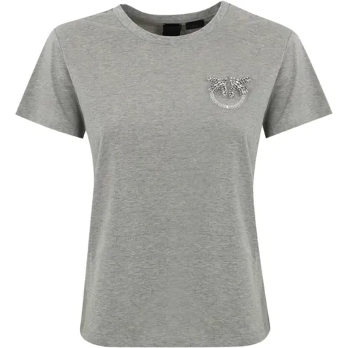 Grey Embroidered Jewel T-shirt , female, Sizes: XS, S, XL, 2XS, L - pinko - Modalova