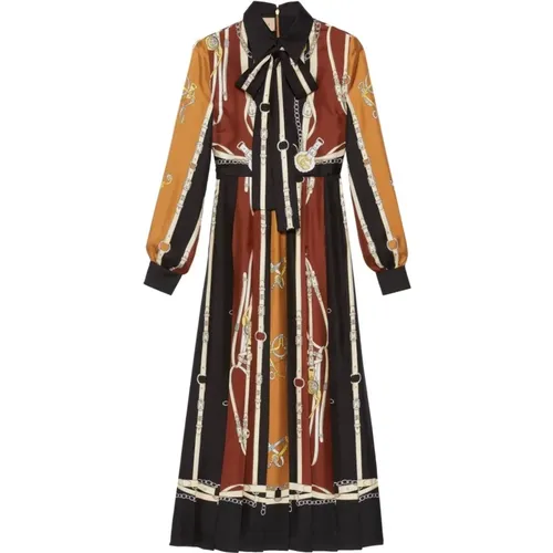 Silk Equestrian Print Shirt Dress , female, Sizes: S, XS, 2XS - Gucci - Modalova