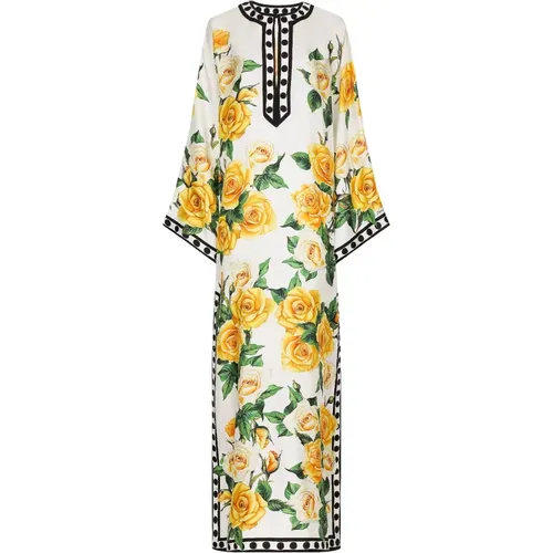 Yellow Silk Dress with Rounded Neckline , female, Sizes: M - Dolce & Gabbana - Modalova
