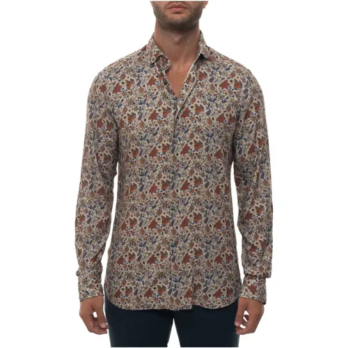 Leaf Print Dress Neck Shirt , male, Sizes: XL, L, S - Càrrel - Modalova