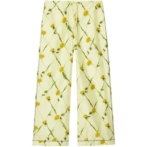 Floral Print Silk Trousers , female, Sizes: S - Burberry - Modalova