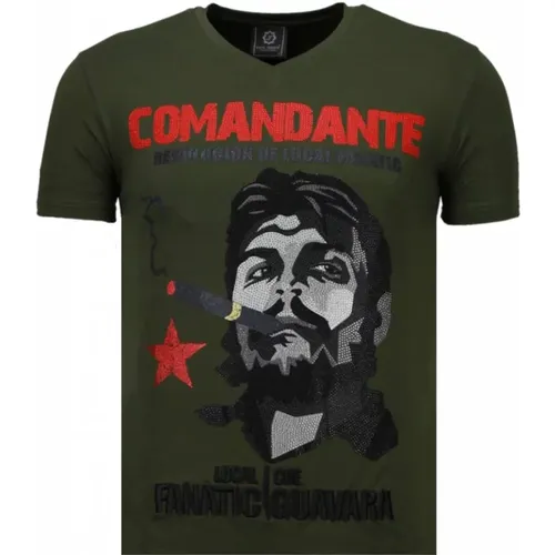 Che Guevara Comandante Rhinestone - Herren T-Shirt - 5781G , Herren, Größe: 2XL - Local Fanatic - Modalova