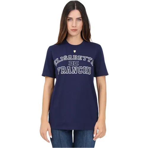 Blaues College-Logo T-Shirt - Elisabetta Franchi - Modalova