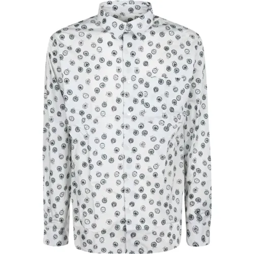 Relaxed Grey Blue Poplin Shirt , male, Sizes: M, L - Maison Kitsuné - Modalova