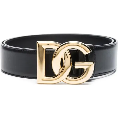 Logoed Calfskin Belt with Golden Buckle , female, Sizes: 85 CM, 80 CM, 90 CM, 95 CM, 65 CM, 70 CM - Dolce & Gabbana - Modalova
