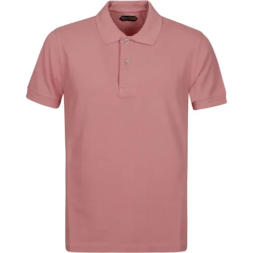 Polo Shirts,Kurzarm-Polo-Tennishemd,Rosa Tennis Piquet Polo Shirt,Hellblauer Tennis Polo Shirt - Tom Ford - Modalova
