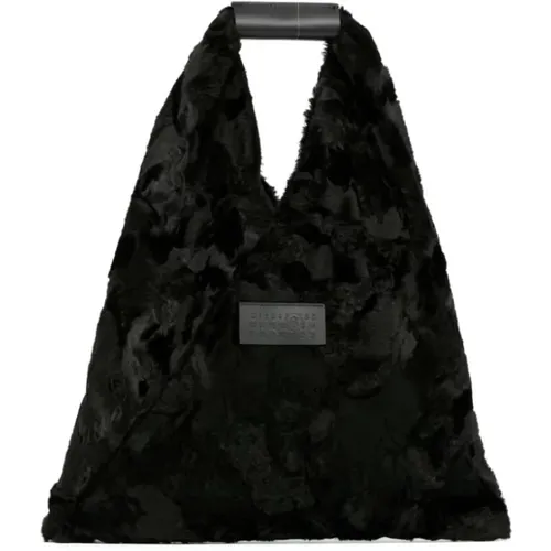 Schwarze Faux-Fur Applikation Logo Tasche - MM6 Maison Margiela - Modalova