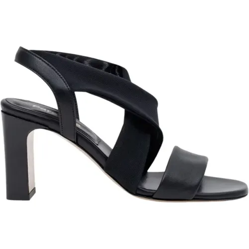Schwarze Leder- und Stretch-Mesh-Sandale , Damen, Größe: 39 EU - Parallele - Modalova