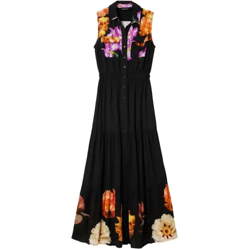 Floral Sleeveless Dress with Classic Collar , female, Sizes: M, S - Desigual - Modalova