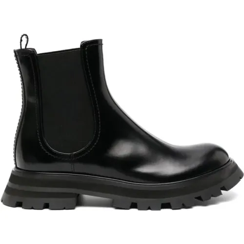 Schwarze Leder Stiefeletten , Damen, Größe: 37 EU - alexander mcqueen - Modalova