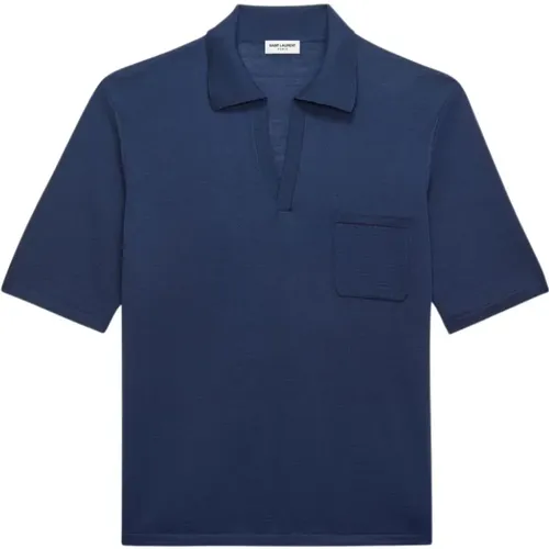 Stilvolles Blaues Woll-Polo-Shirt für Männer - Saint Laurent - Modalova