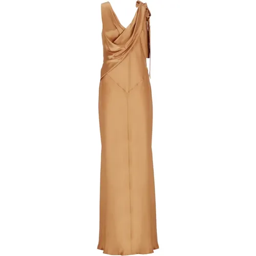 Silk V-Neck Dress with Draping Detail , female, Sizes: M - alberta ferretti - Modalova
