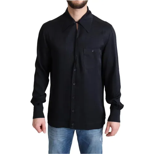 Jacquard Silk Button-Down Shirt , male, Sizes: 3XL - Dolce & Gabbana - Modalova