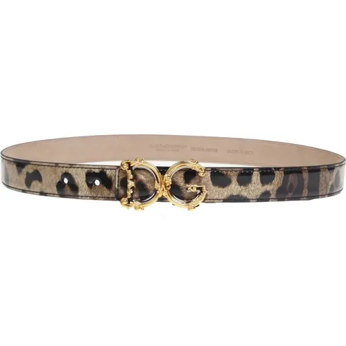 Leopard Print Baroque Logo Belt , female, Sizes: 85 CM, 90 CM, 80 CM, 75 CM - Dolce & Gabbana - Modalova