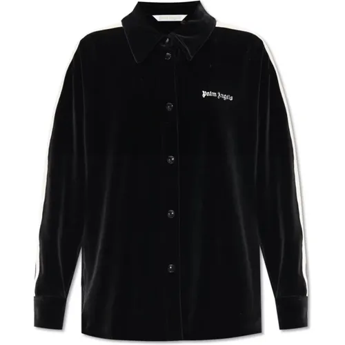 Velour shirt with logo , female, Sizes: S - Palm Angels - Modalova