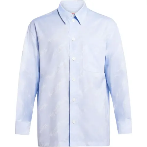 Klares Blaues Jacquard-Hemd mit Paris 18 rue Vivienne Monogramm , Herren, Größe: M - Kenzo - Modalova