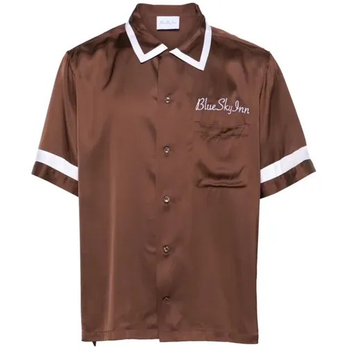 Coffee Shirt with Embroidered Logo , male, Sizes: S - Blue Sky Inn - Modalova