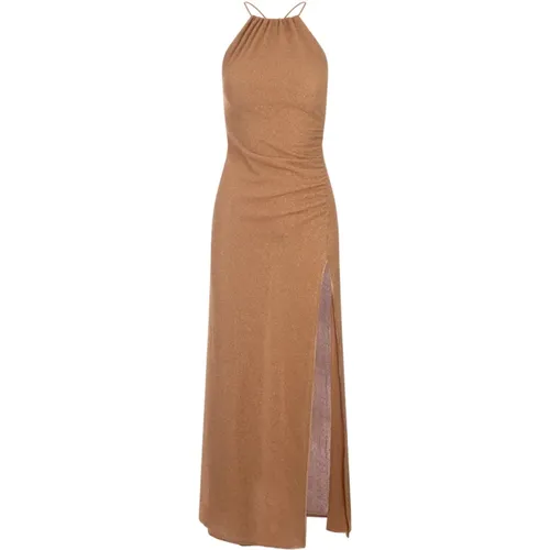 Goldenes Lumiere Ärmelloses Kleid mit Seitenschlitz , Damen, Größe: S - Oseree - Modalova