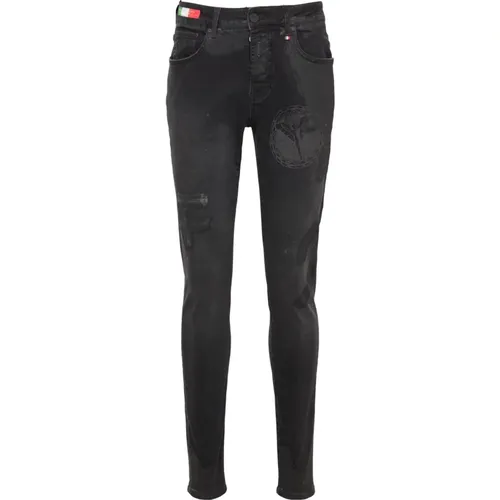 Vintage Slim-Fit Destroyed Jeans mit Logopatch Cecchelin , Herren, Größe: W33 - carlo colucci - Modalova