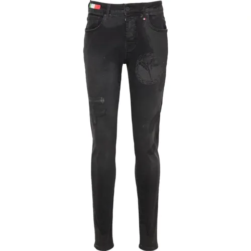 Vintage Slim-Fit Destroyed Jeans mit Logopatch Cecchelin , Herren, Größe: W34 - carlo colucci - Modalova