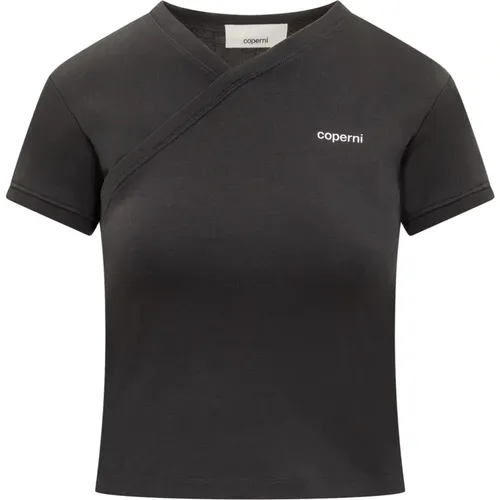 Short V-Neck T-Shirt with Logo , female, Sizes: S - Coperni - Modalova