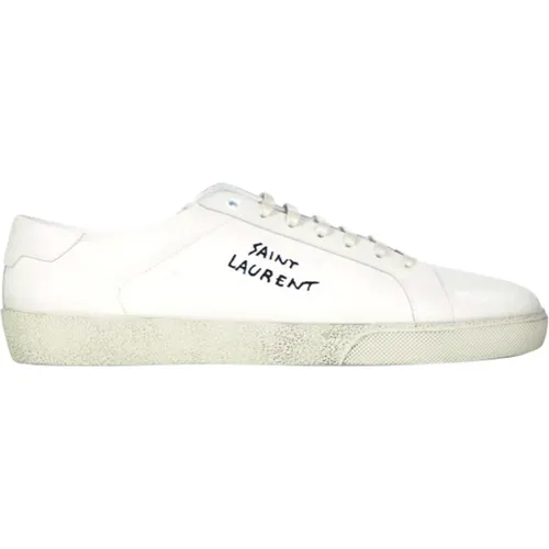 Cream Canvas Lace-Up Sneakers , male, Sizes: 5 UK - Saint Laurent - Modalova