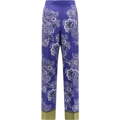 Blue Silk Trousers with Iconic Print , female, Sizes: 2XS - ETRO - Modalova