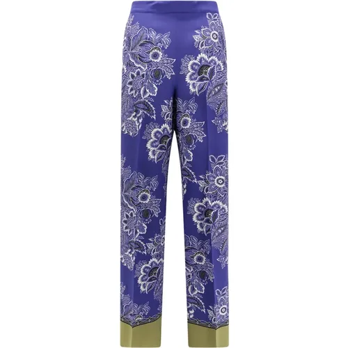Blue Silk Trousers with Iconic Print , female, Sizes: XS, 2XS - ETRO - Modalova