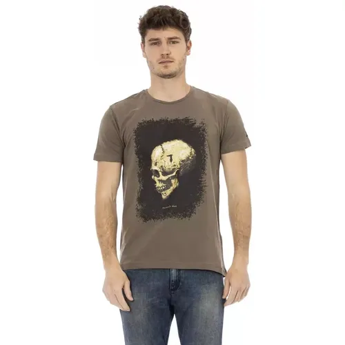 Elegantes braunes T-Shirt mit einzigartigem Druck , Herren, Größe: XL - Trussardi - Modalova