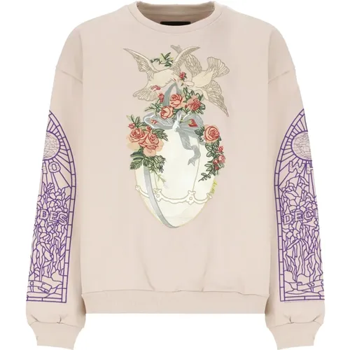 Rosa Crewneck Sweatshirt mit Farbenfrohen Stickereien , Herren, Größe: M - Who Decides War - Modalova