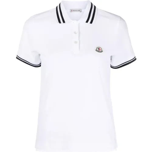 Weißes Streifen-Poloshirt , Damen, Größe: M - Moncler - Modalova