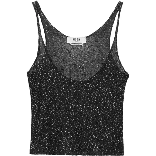 Schwarzes Pailletten Top Gerader Saum - MSGM - Modalova