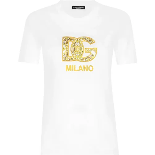 Maiolica Print T-shirt Weiß , Damen, Größe: 2XS - Dolce & Gabbana - Modalova