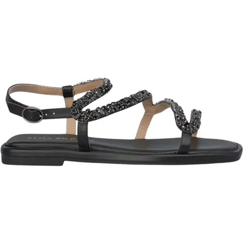 Square toe rhinestone strap sandal , female, Sizes: 4 UK - Alma en Pena - Modalova